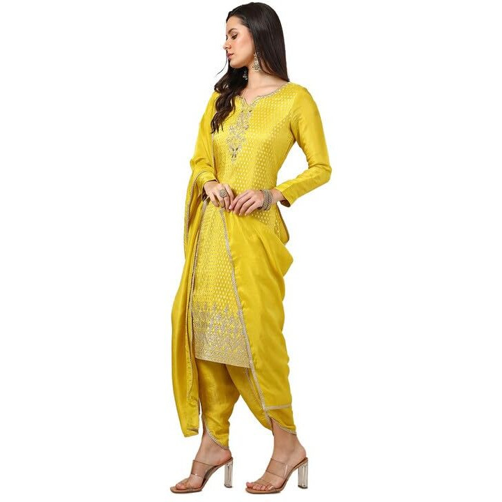 Soch Womens Mustard Tissue Woven Design Suit Set With Cutdana