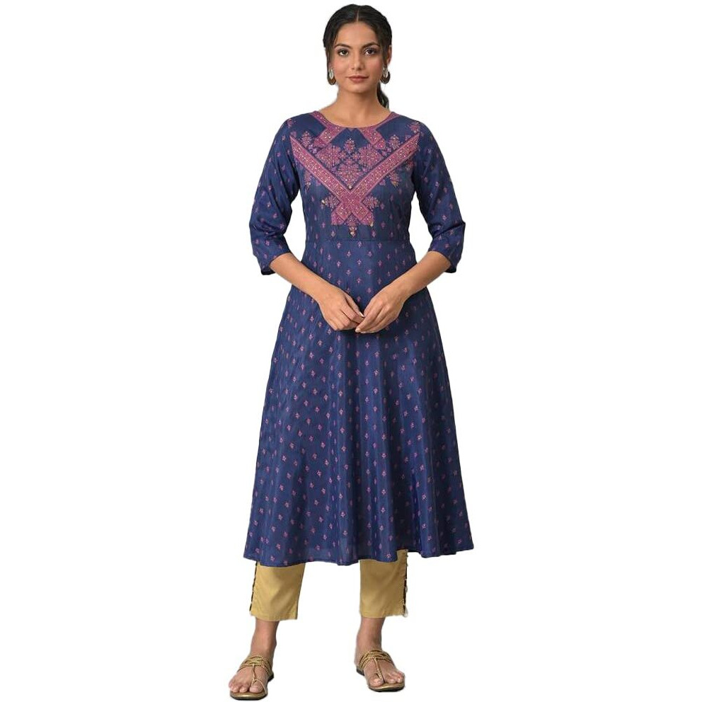 W For Woman Navy Blue Circular Kurta With Seqiuns_22Auw17953-118937_2Xl