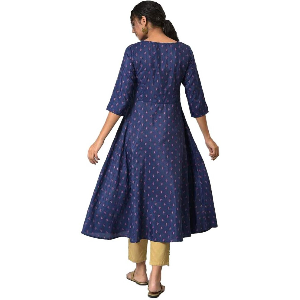 W For Woman Women Polyester Navy Blue Circular Regular Fit Kurta With Seqiuns_22Auw17953-118937_3Xl