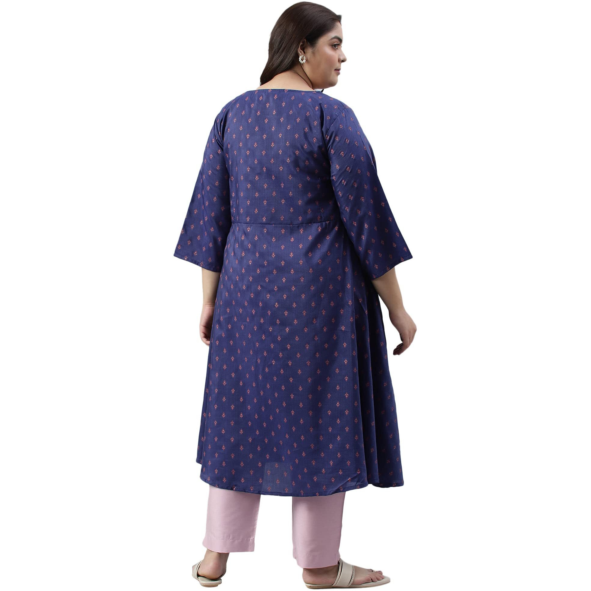 W For Woman Plus Size Navy Blue Circular Kurta With Seqiuns_22Auw17953G-118937_4Xl