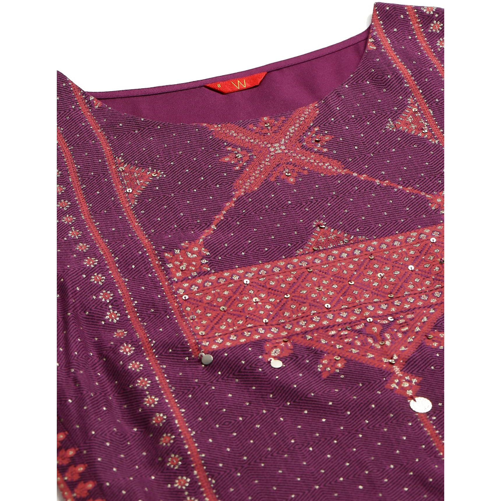 W For Woman Purple Rayon Kurta With Coins And Sequins Embellishment