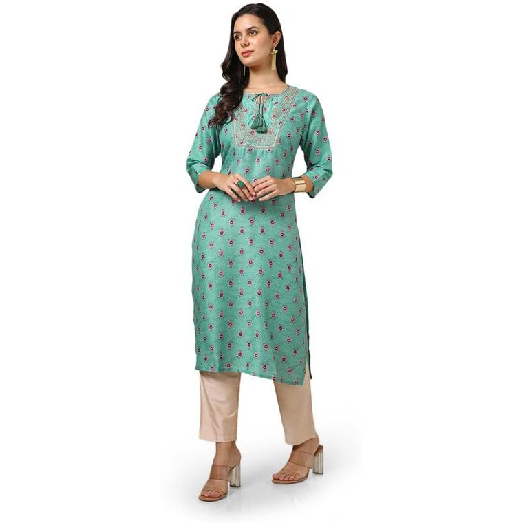 Soch Womens Green Muslin Blend Floral Print Kurta