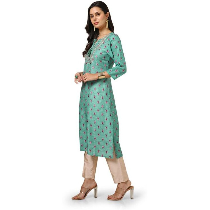 Soch Womens Green Muslin Blend Floral Print Kurta