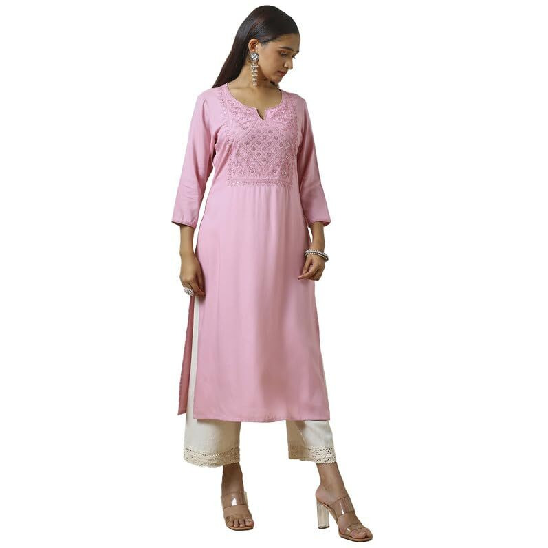 Soch Womens Pink Rayon Embroidered Kurta With Sequins Work