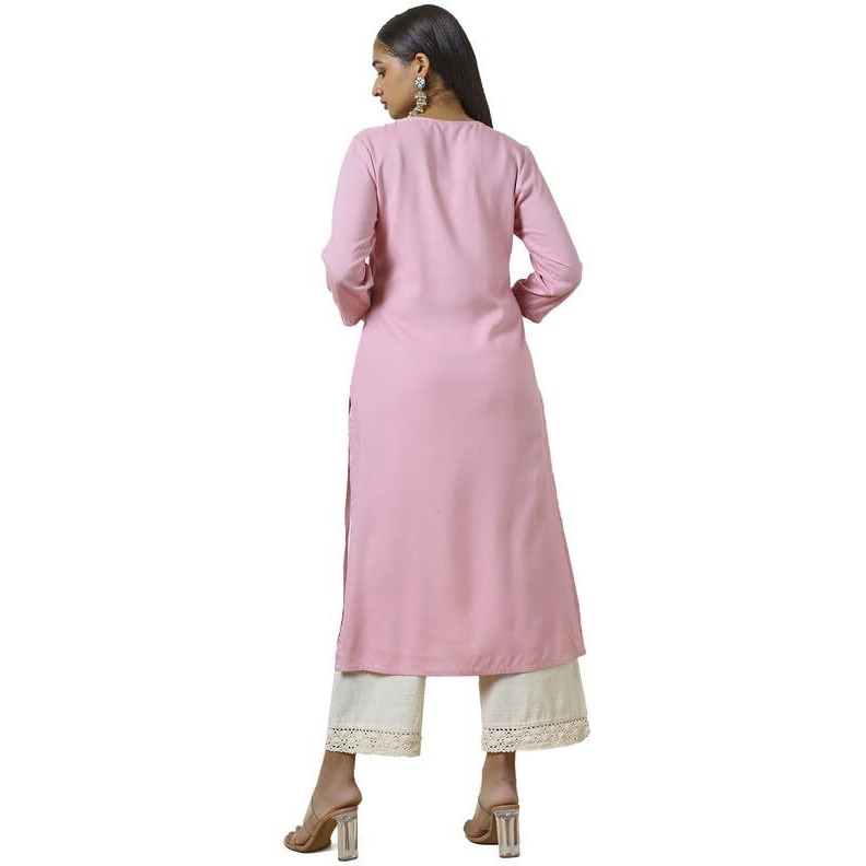 Soch Womens Pink Rayon Embroidered Kurta With Sequins Work