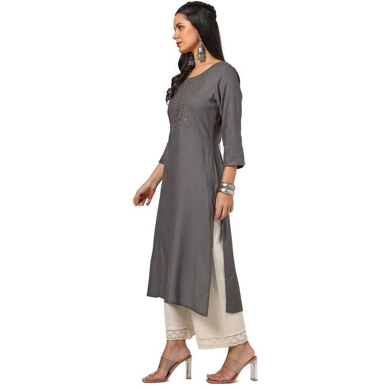 Soch Womens Earth Rayon Embroidered Kurta With Sequins