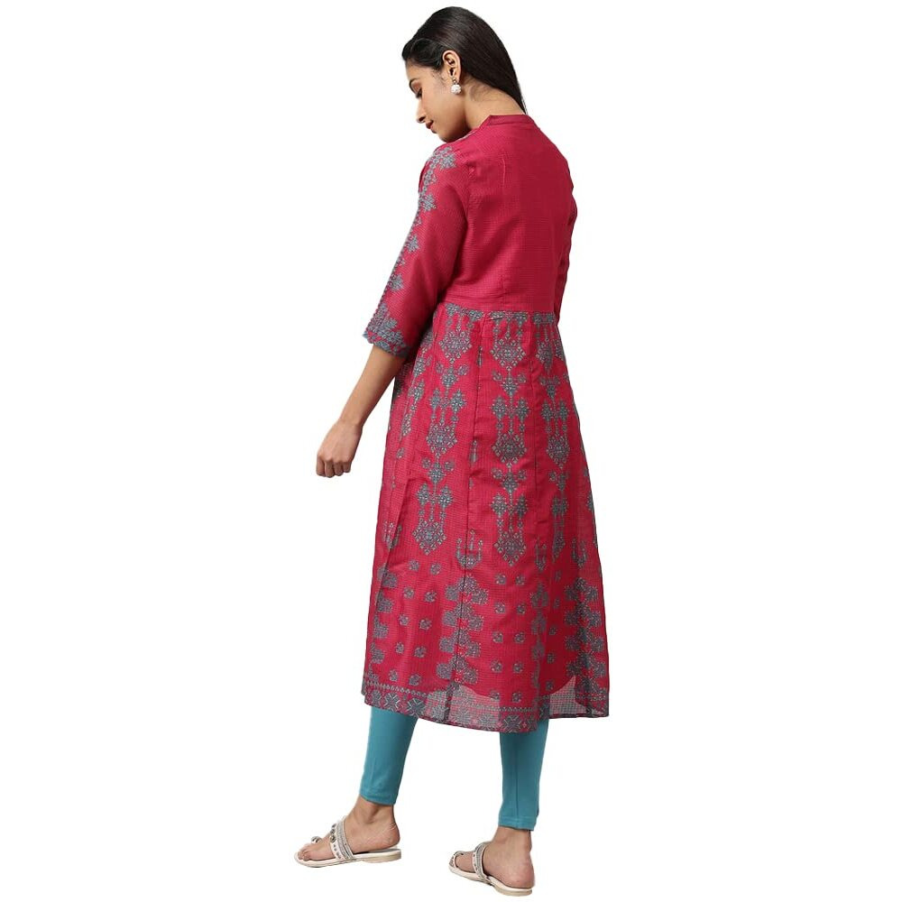 W Women's Dark Pink Geometric Printed Synthetic Kurta And Leggings Set