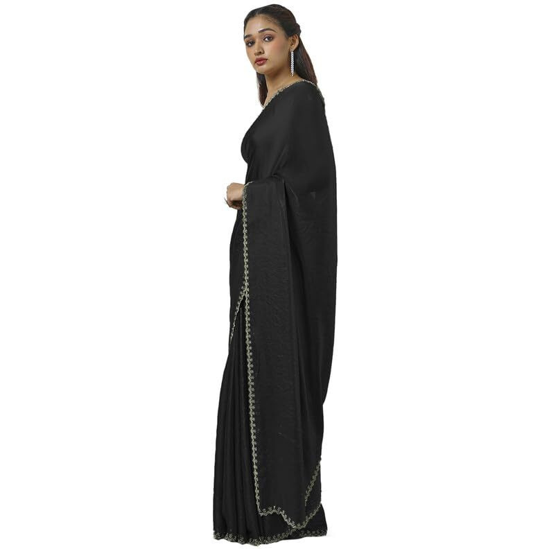 Soch Womens Black Tissue Saree With Stone Work