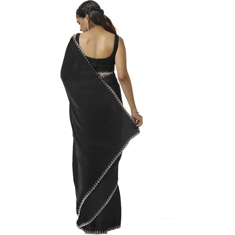Soch Womens Black Tissue Saree With Stone Work