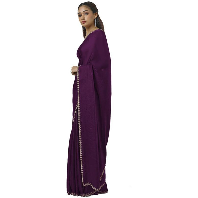 Soch Womens Wine Tissue Saree With Stone Work