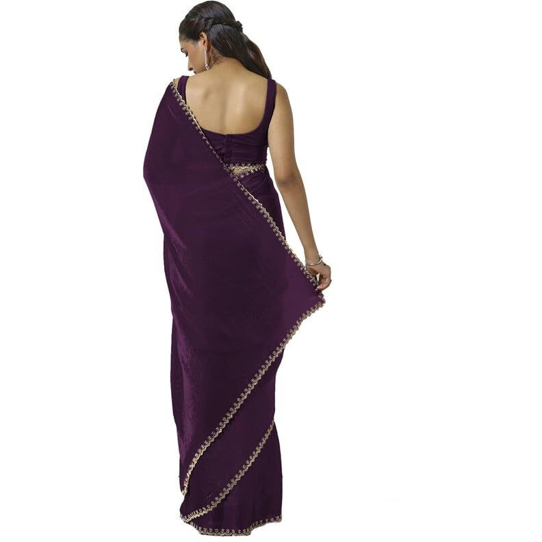 Soch Womens Wine Tissue Saree With Stone Work