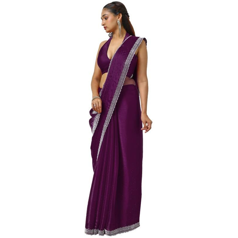 Soch Womens Wine Tissue Saree With Stone Work
