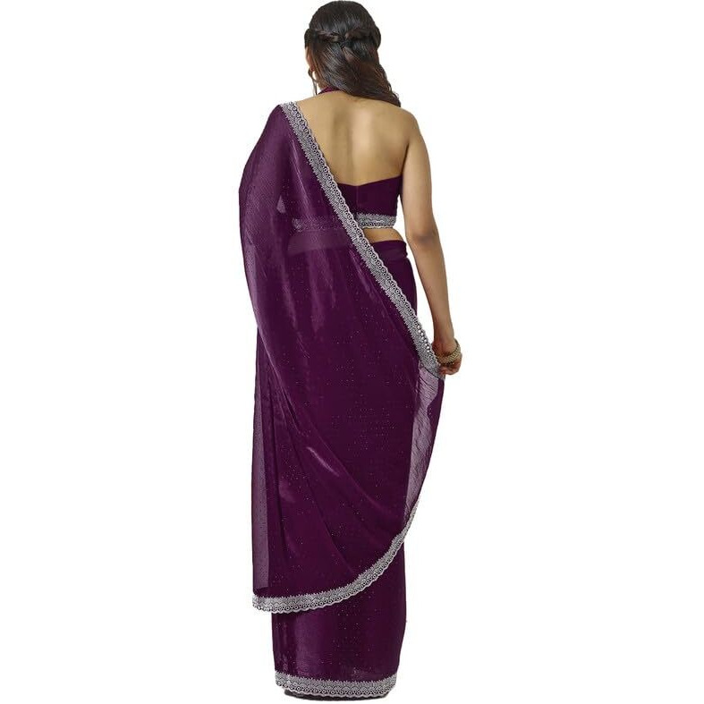 Soch Womens Wine Tissue Saree With Stone Work