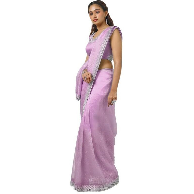 Soch Womens Lavender Organza Saree With Stone Work