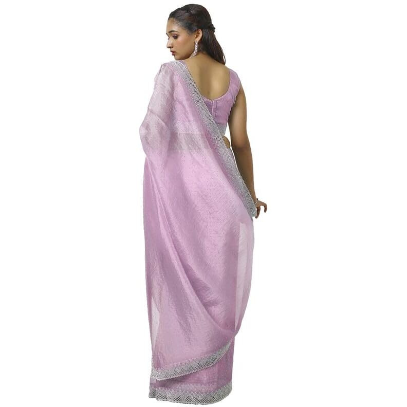 Soch Womens Lavender Organza Saree With Stone Work