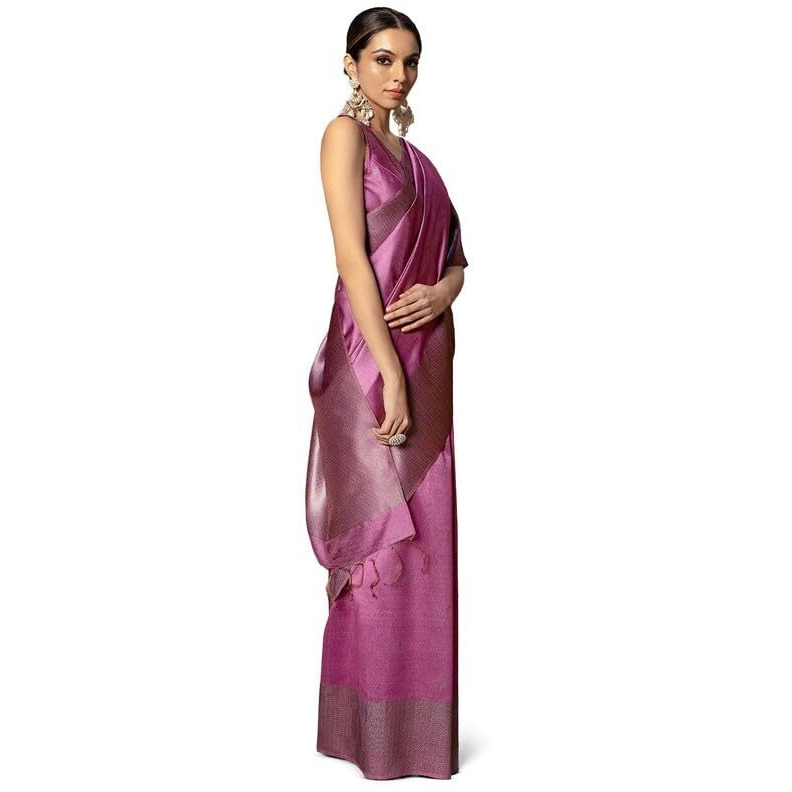 Soch Womens Purple Tussar Woven Design Saree With Tassels