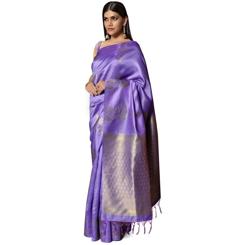 Soch Womens Indigo Tussar Zari Woven Saree With Tassels