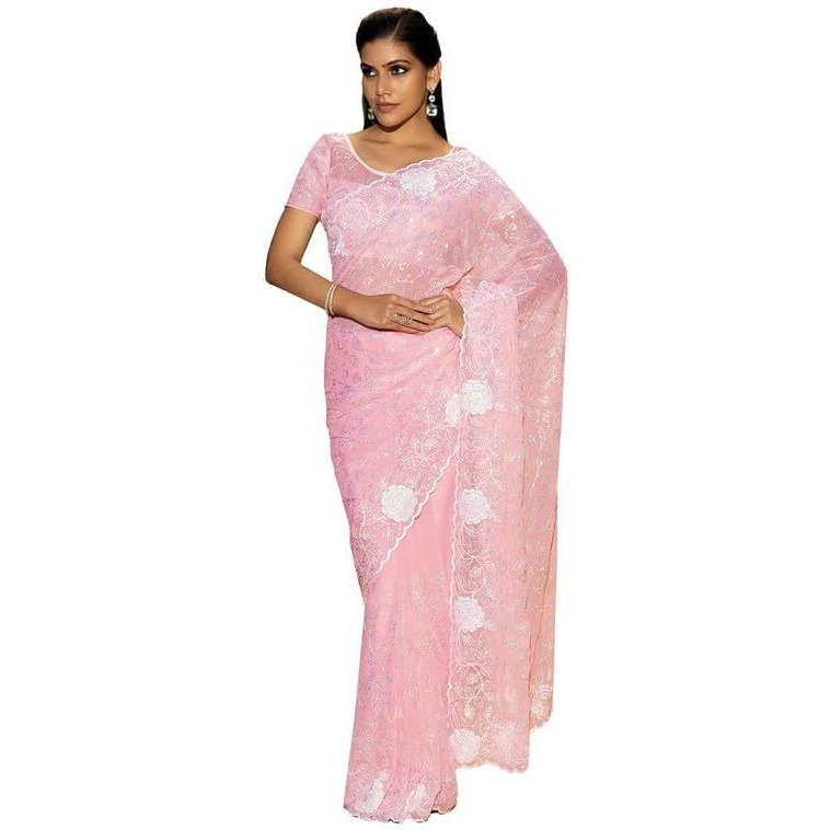 Soch Womens Pink Georgette Saree With Sequins Work