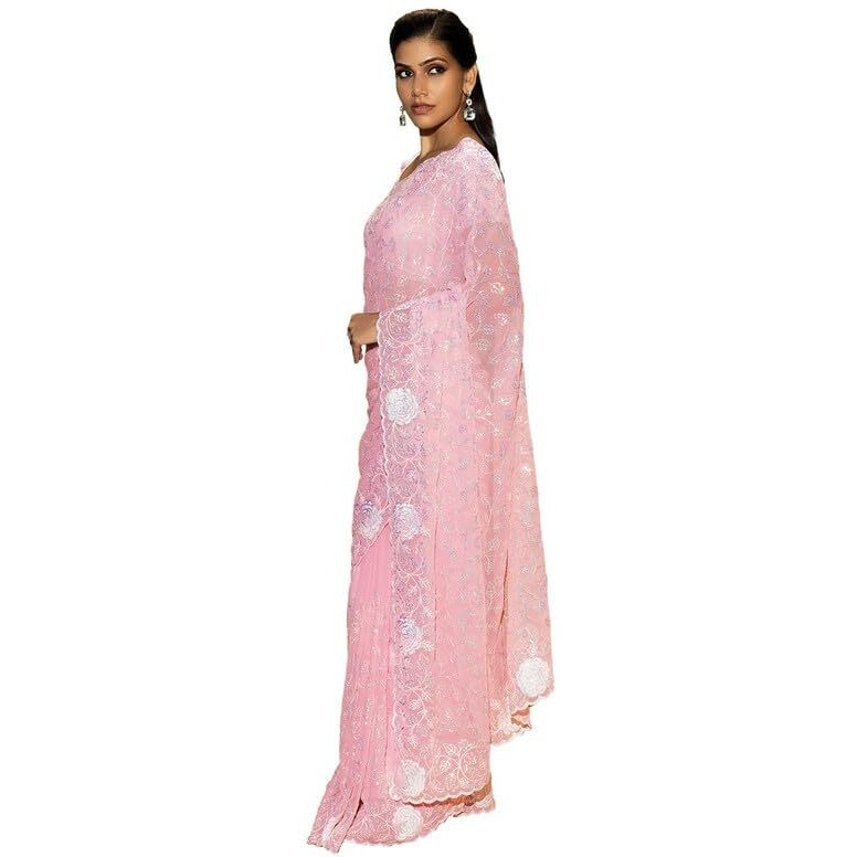 Soch Womens Pink Georgette Saree With Sequins Work