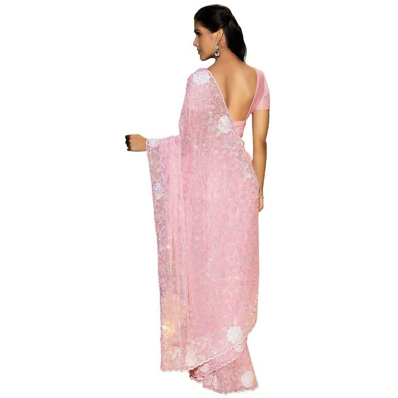 Soch Womens Pink Georgette Saree With Sequins Work