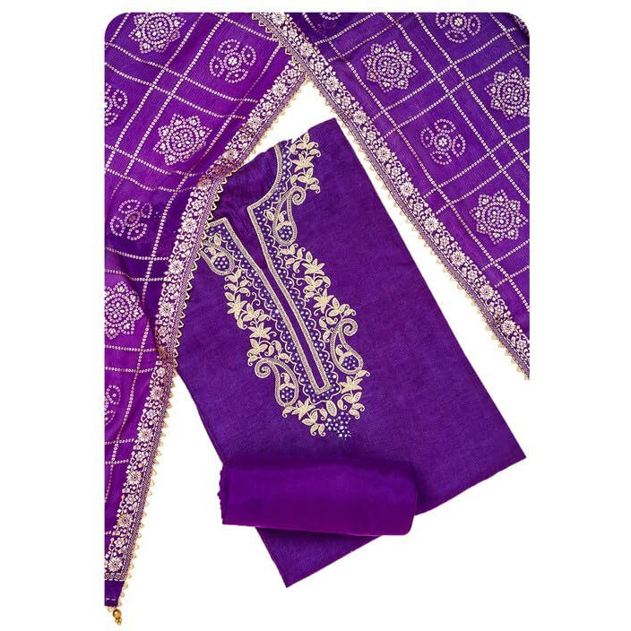 Soch Womens Purple Silk Blend Embroidered Unstitch Dress Material With Mirror Work