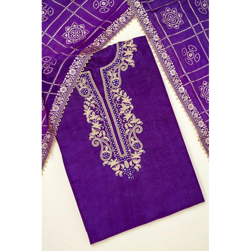 Soch Womens Purple Silk Blend Embroidered Unstitch Dress Material With Mirror Work