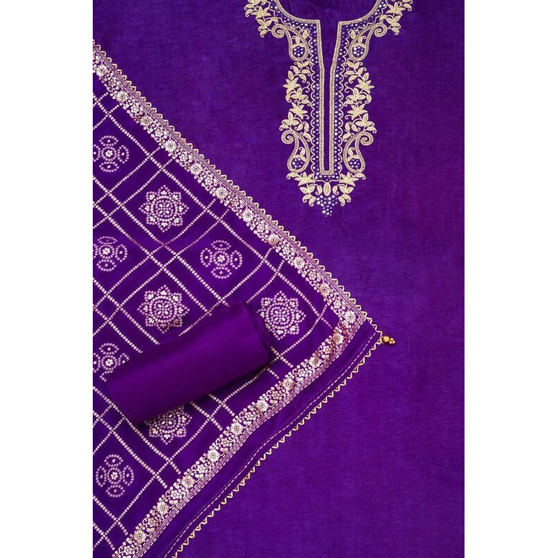 Soch Womens Purple Silk Blend Embroidered Unstitch Dress Material With Mirror Work