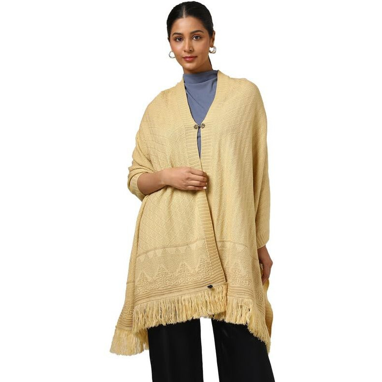 Soch Womens Beige Acrylic Woven Design Shawl