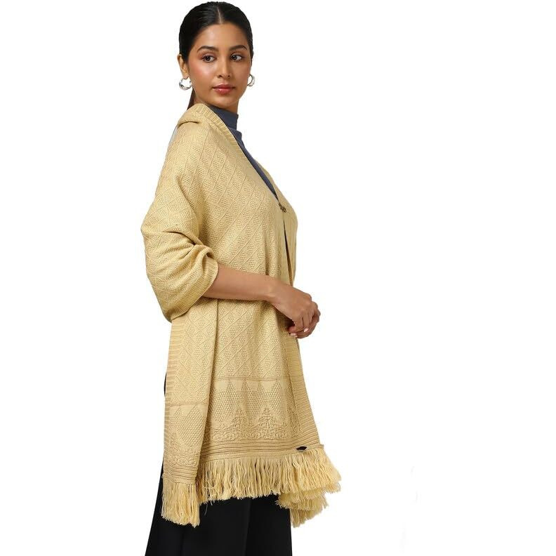 Soch Womens Beige Acrylic Woven Design Shawl