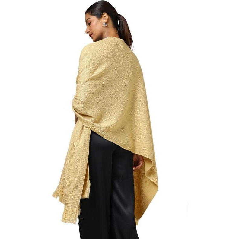 Soch Womens Beige Acrylic Woven Design Shawl