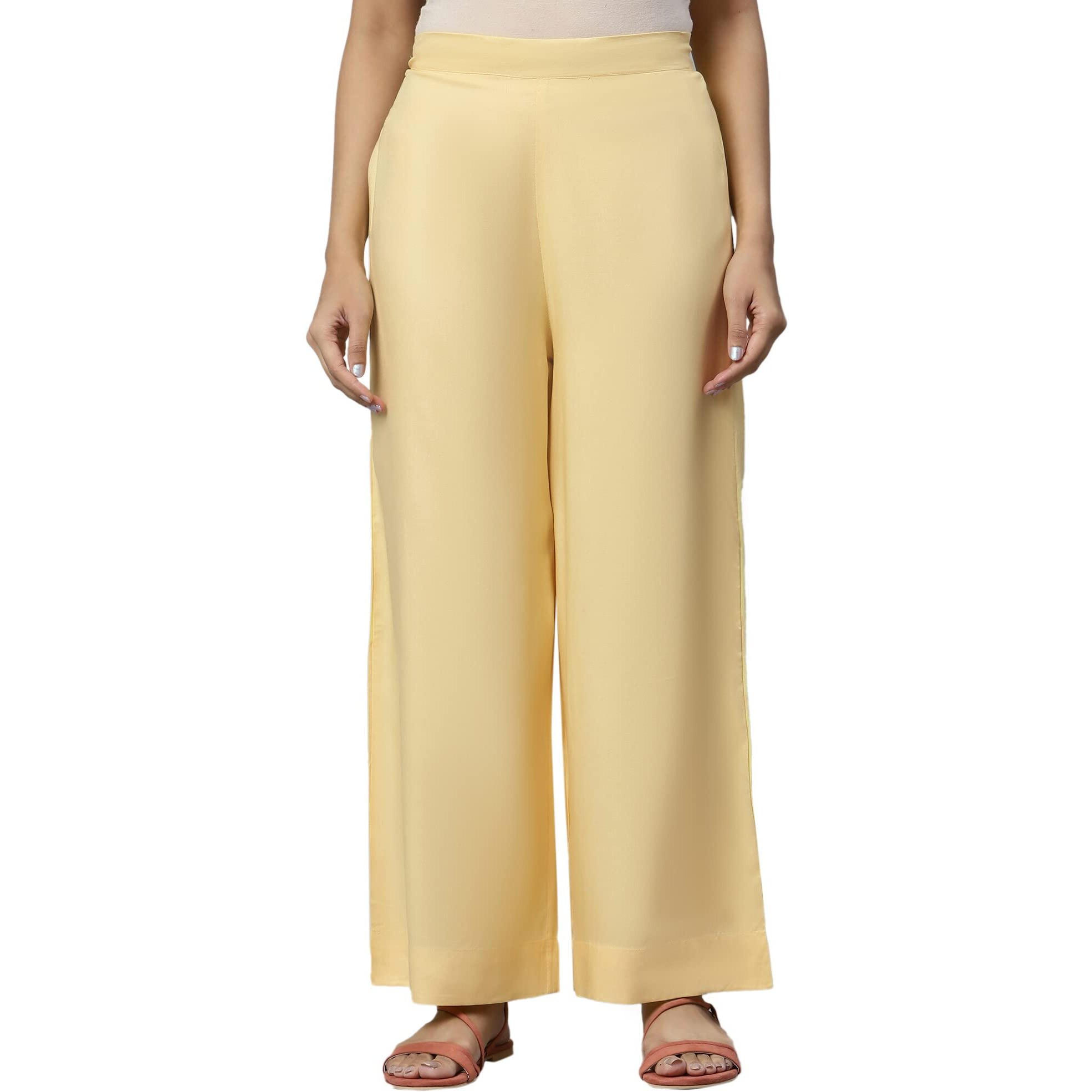 Aurelia Yellow Solid Palazzo Ethnic Bottomwear For Women