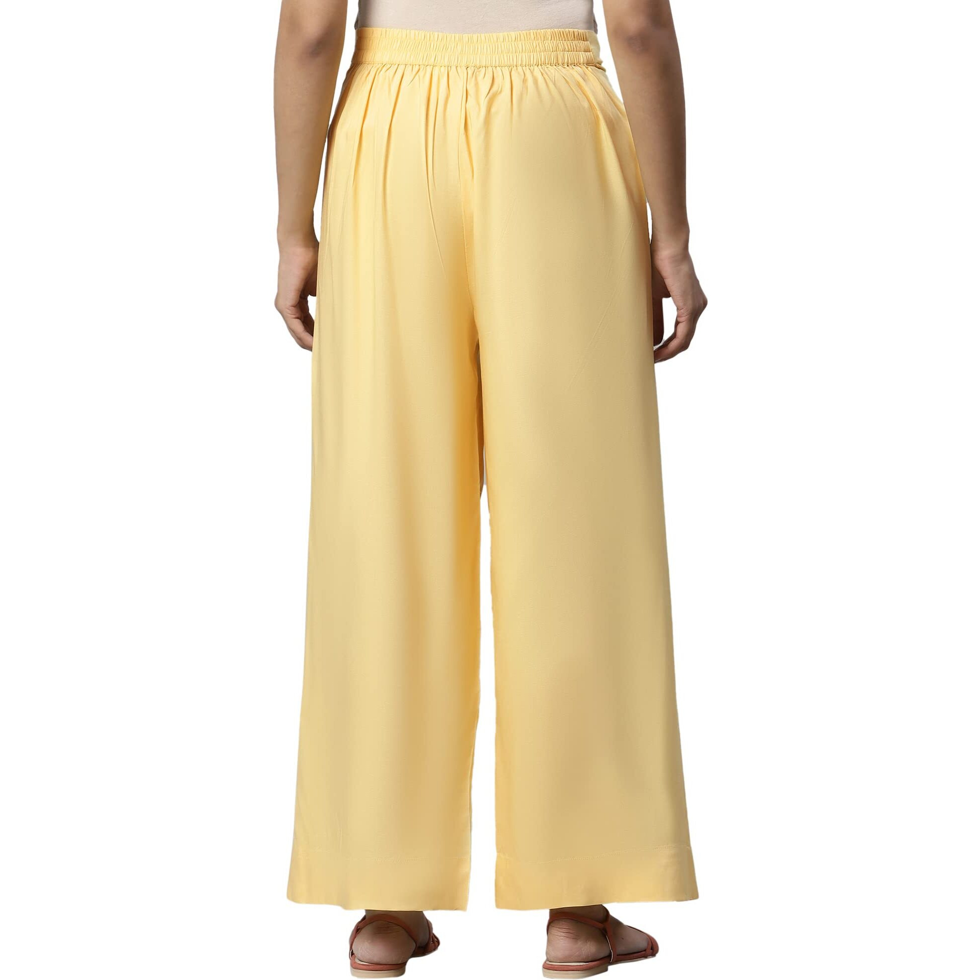Aurelia Yellow Solid Palazzo Ethnic Bottomwear For Women