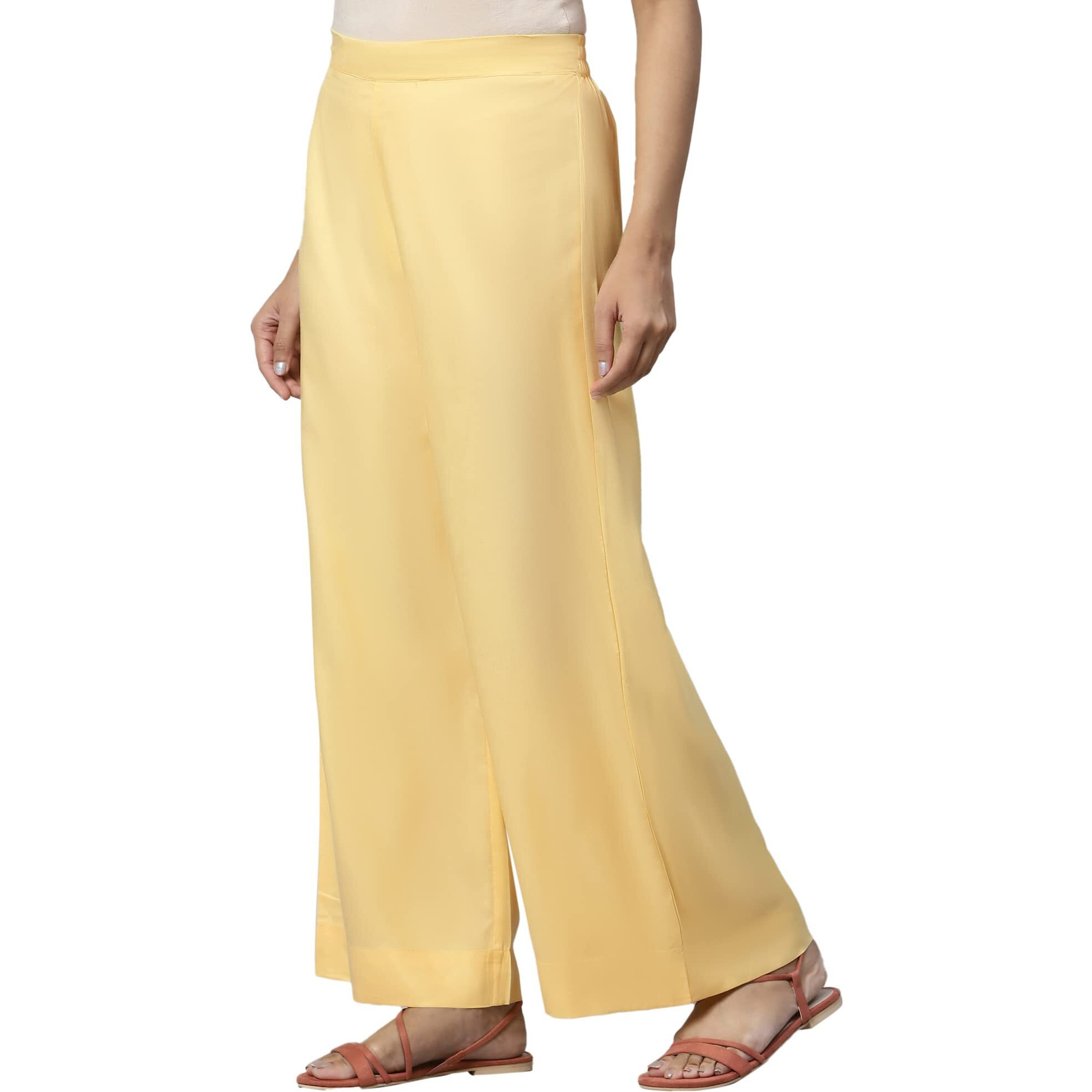 Aurelia Yellow Solid Palazzo Ethnic Bottomwear For Women