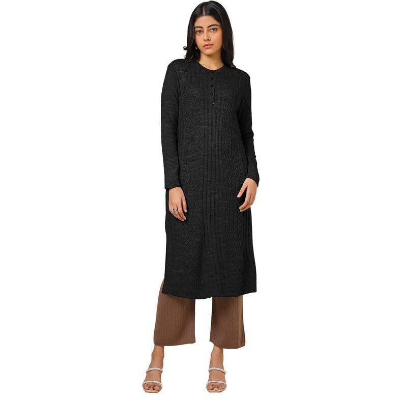 Soch Womens Black Acrylic Woven Design Winter Kurta