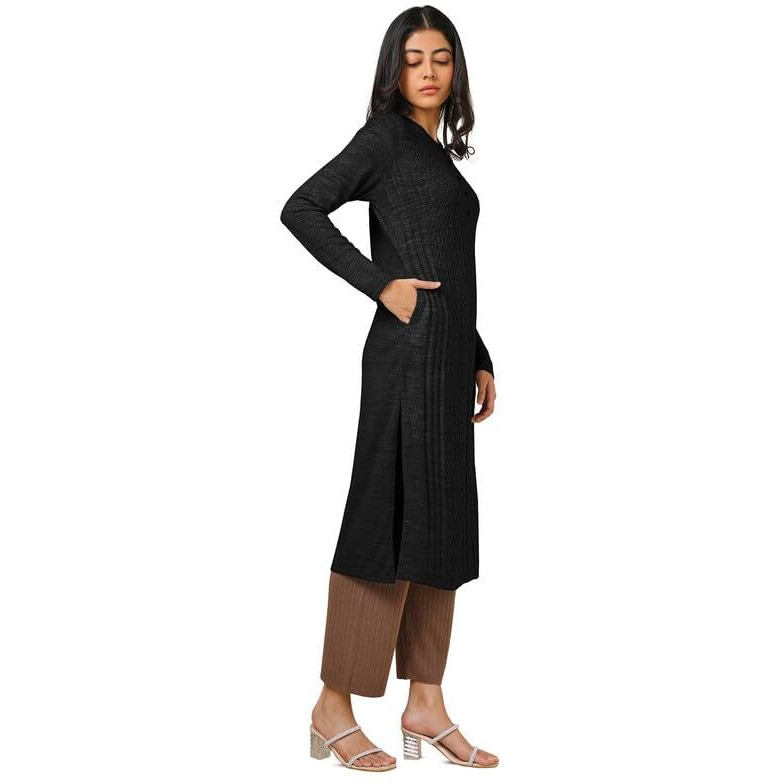 Soch Womens Black Acrylic Woven Design Winter Kurta