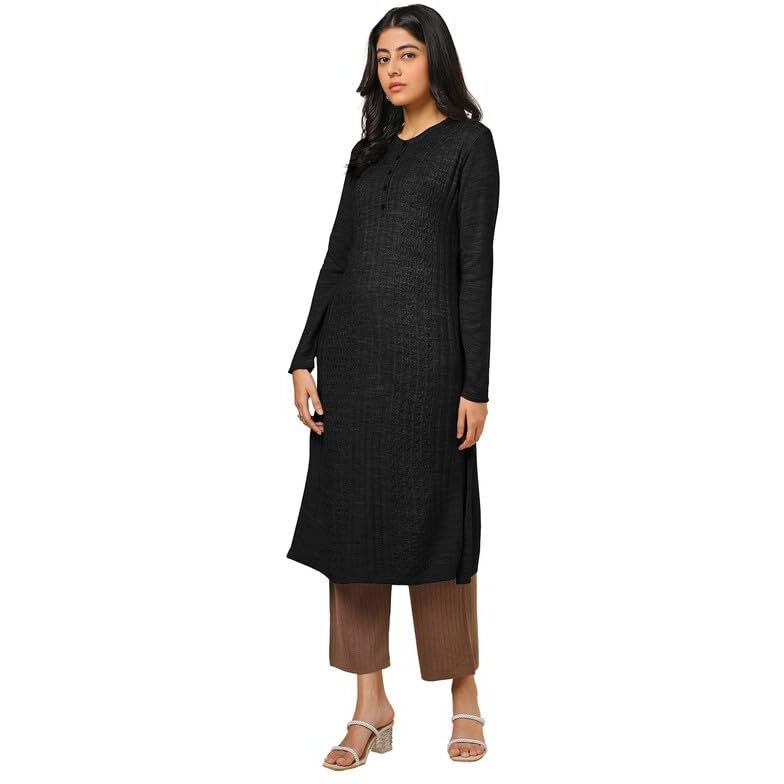 Soch Womens Black Acrylic Woven Design Winter Kurta