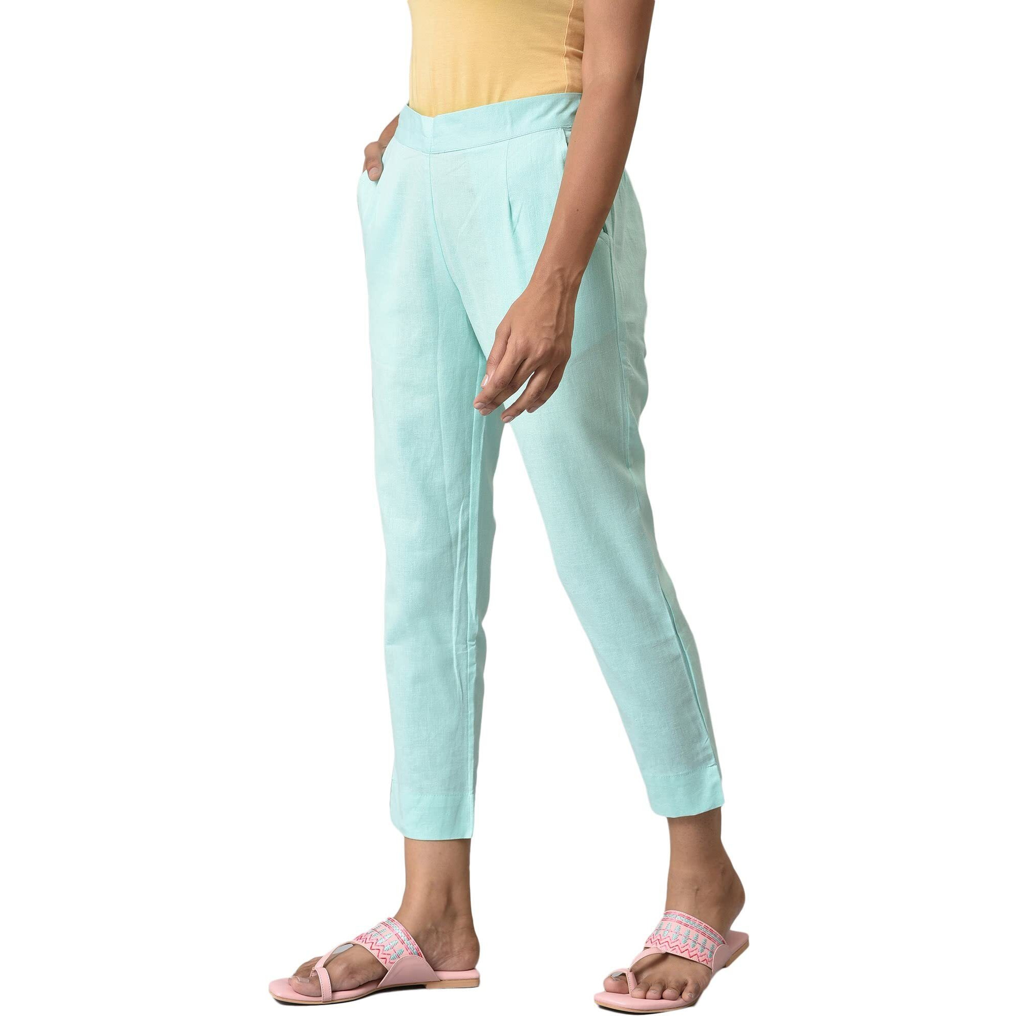 Aurelia Women's Lichen Cotton Blend Partially Elasticated Basic Trouser_22Aua60015-604856_L Light Blue_L