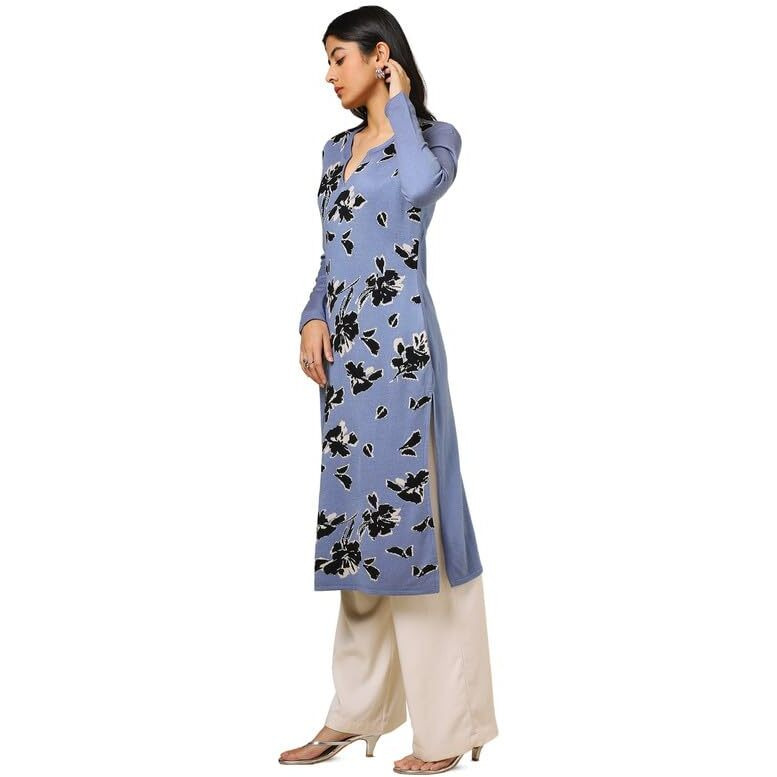 Soch Womens Blue Acrylic Woven Design Winter Kurta