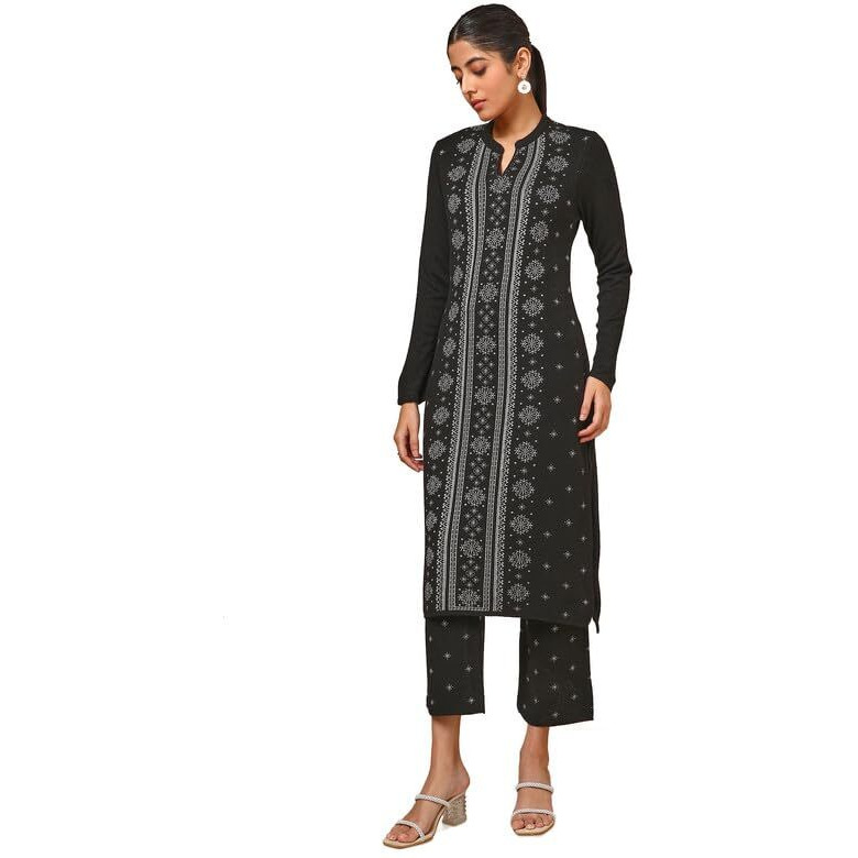 Soch Womens Black Acrylic Woven Design Winter Kurta Set