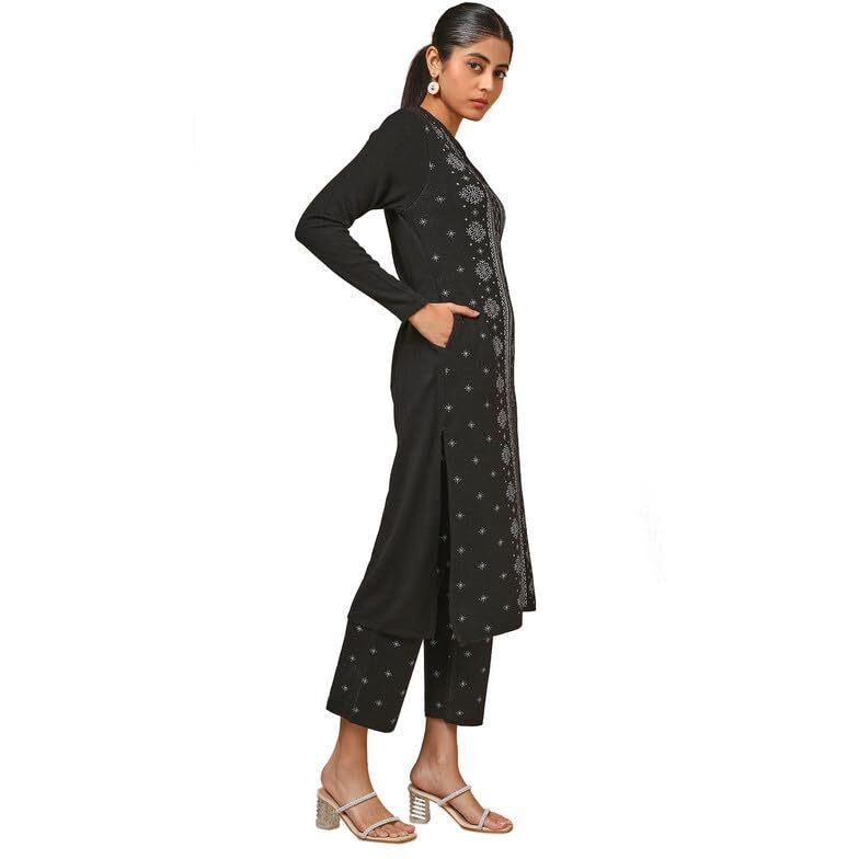 Soch Womens Black Acrylic Woven Design Winter Kurta Set