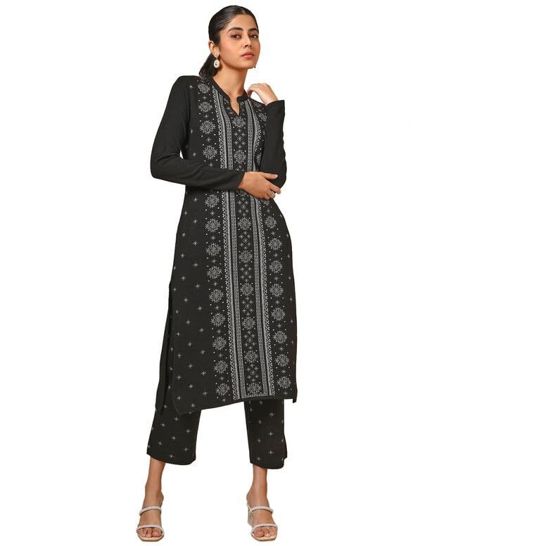 Soch Womens Black Acrylic Woven Design Winter Kurta Set