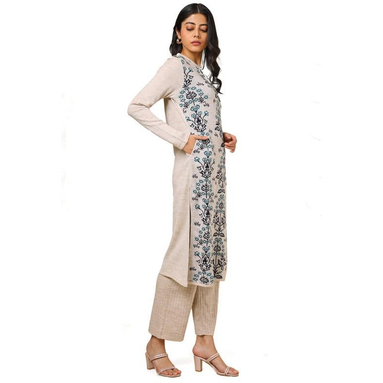 Soch Womens Off White Acrylic Woven Design Winter Kurta Set