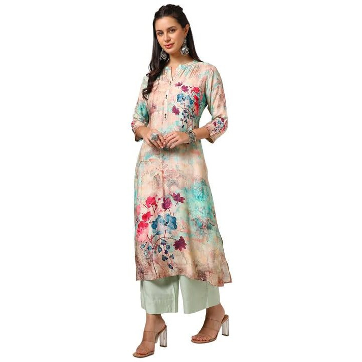 Soch Womens Multicolour Viscose Muslin Floral Print Kurta With Beads