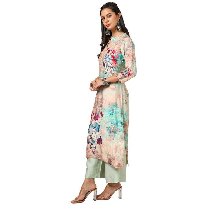 Soch Womens Multicolour Viscose Muslin Floral Print Kurta With Beads