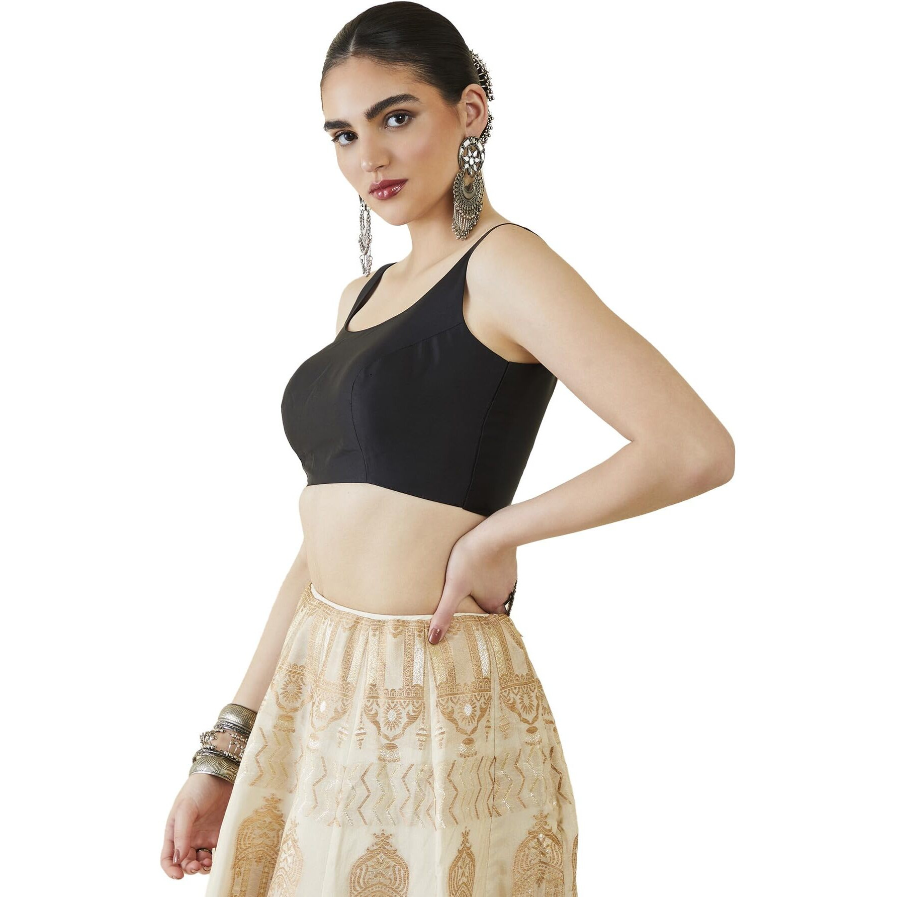 Soch Womens Black Taffeta Solid Sleeveless Padded Blouse