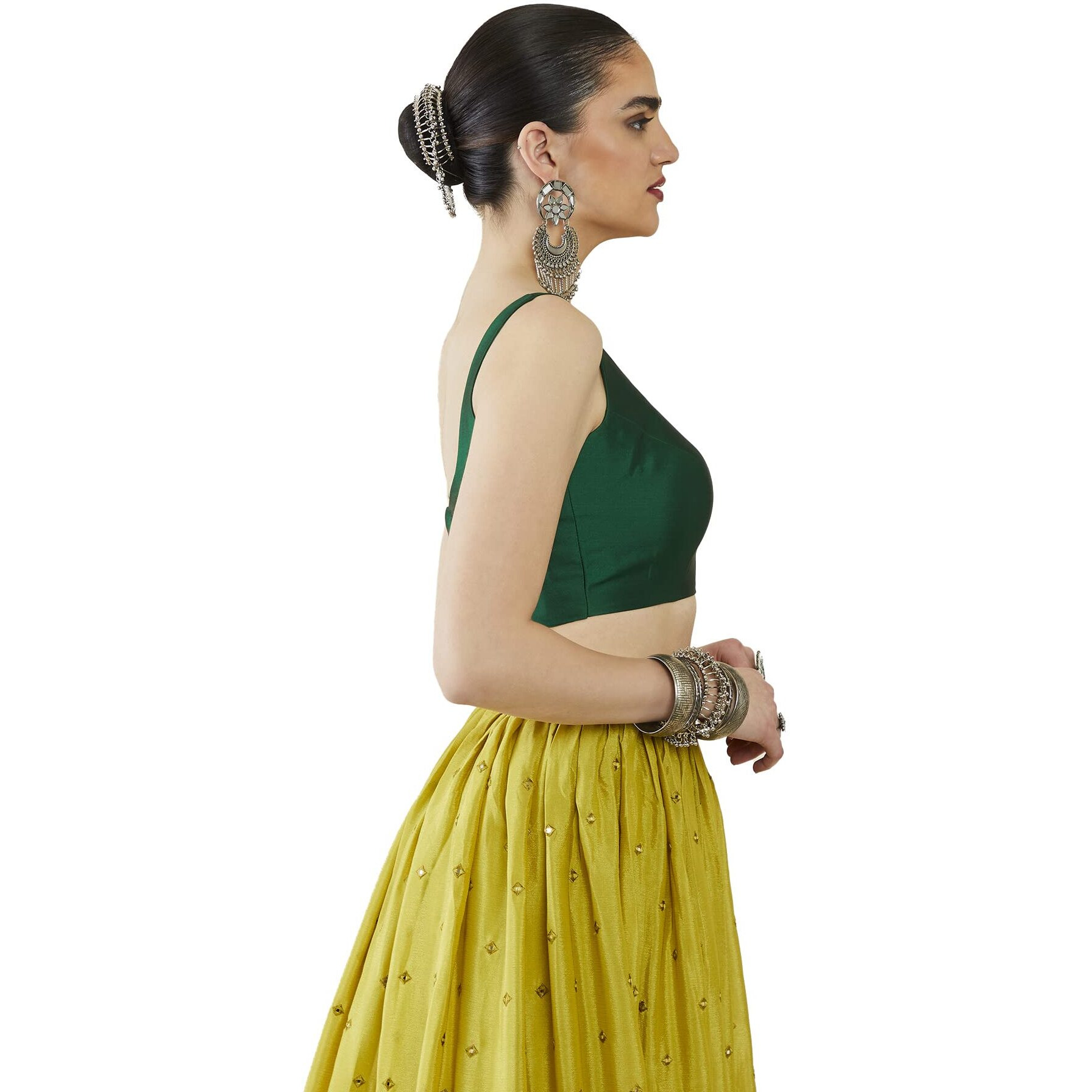 Soch Womens Green Taffeta Solid Sleeveless Padded Blouse