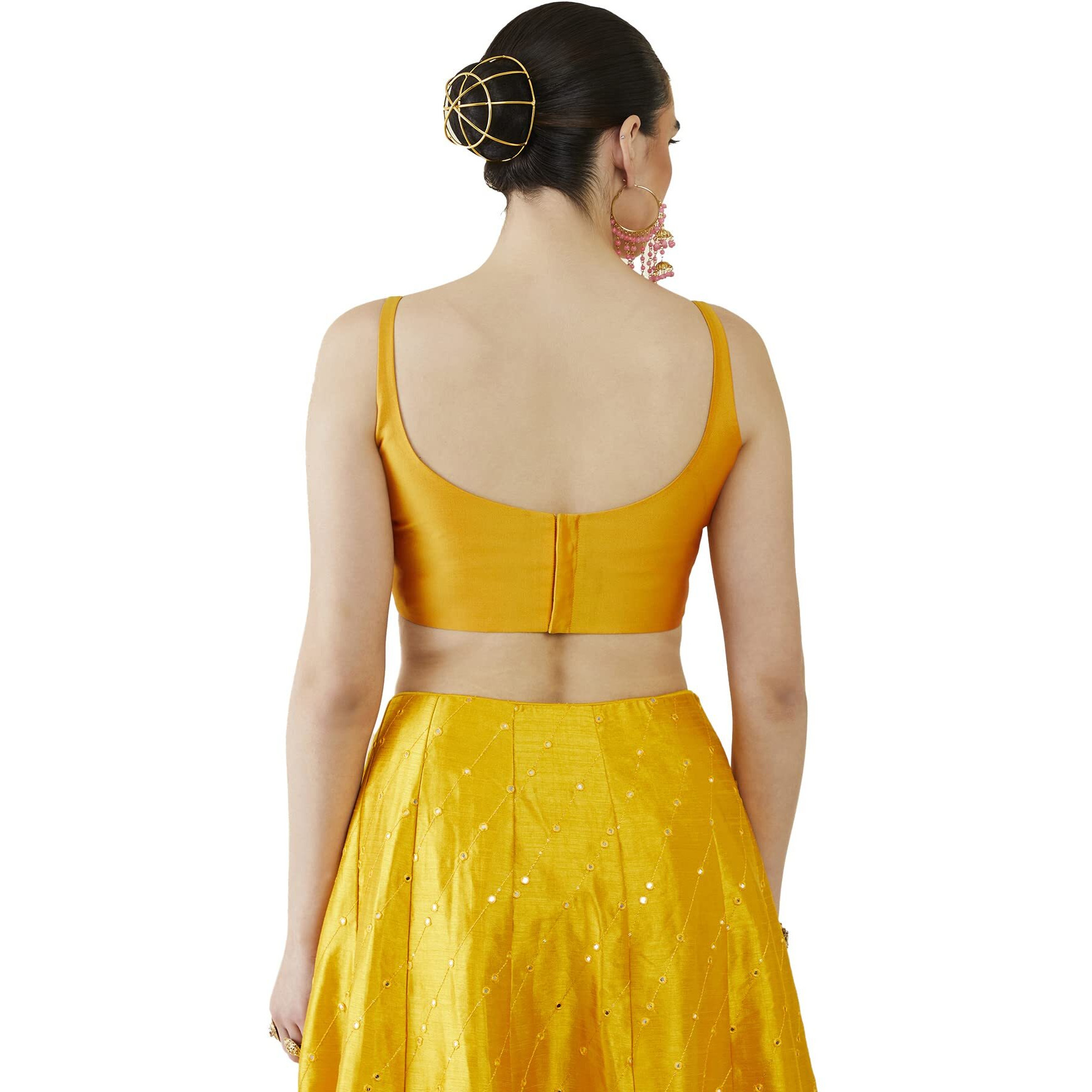 Soch Womens Mustard Taffeta Solid Sleeveless Padded Blouse