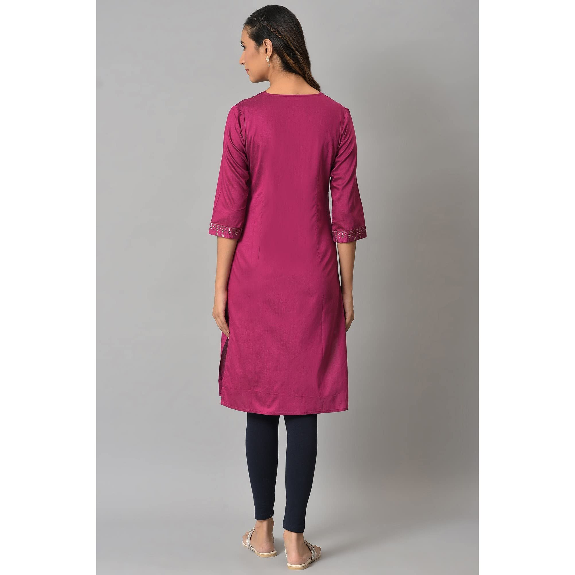 W For Woman Magenta Mukaish Printed Kurta With Sequins_22Auw18295-119295_L