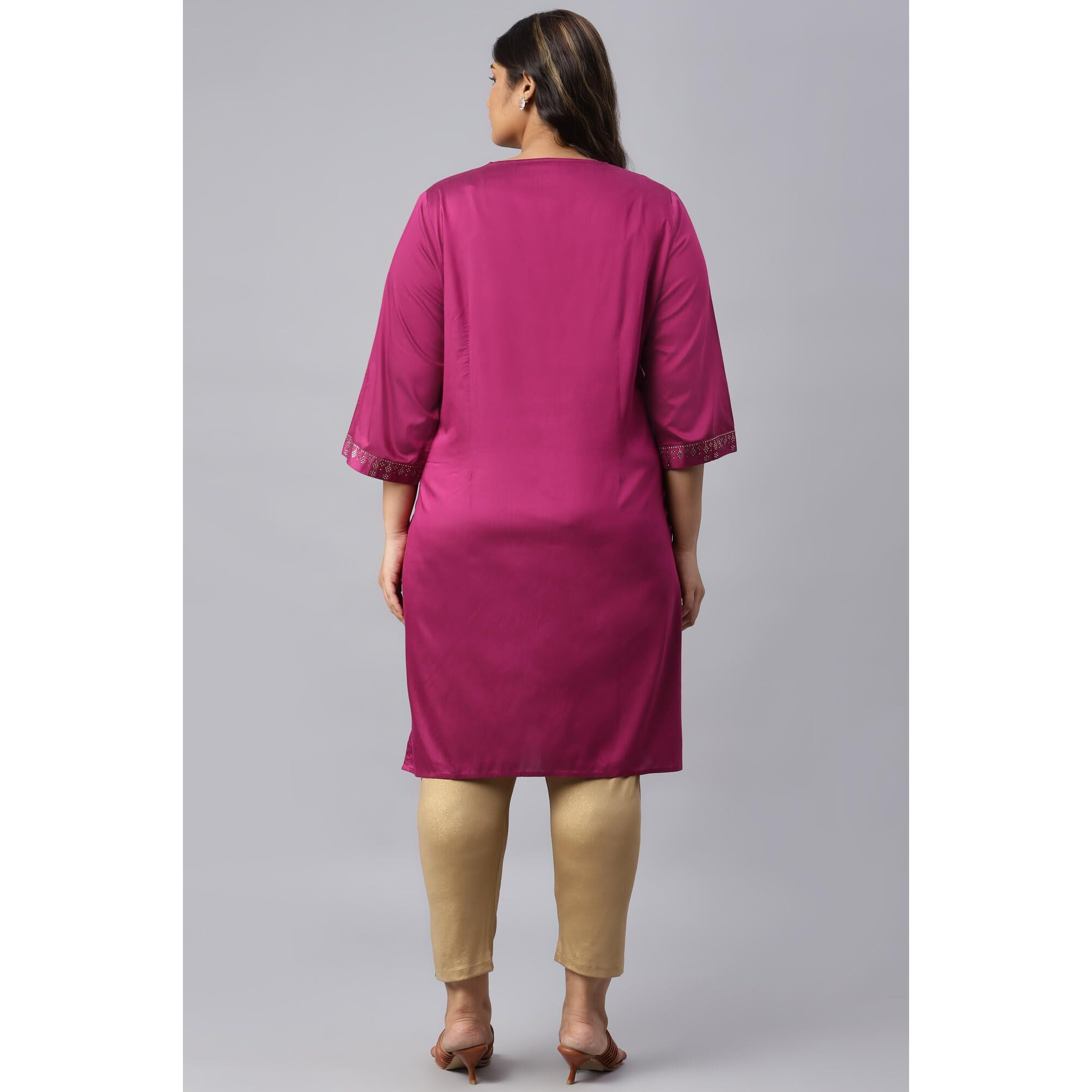 W For Woman Magenta Mukaish Printed Plus Size Kurta With Sequins_22Auw18295G-119295_4Xl