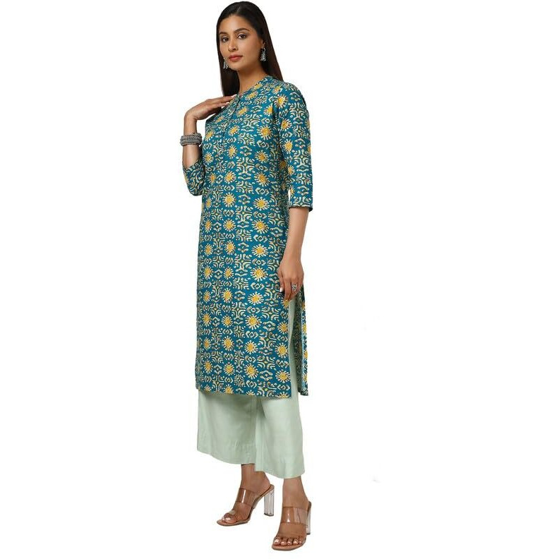 Soch Womens Teal Cotton Blend Abstract Print Kurta